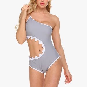 Shark bitten bathing suit one piece